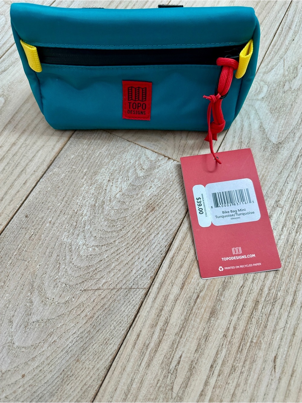 Topo Designs Turquoise Bike Bag Mini with Red Pull